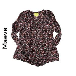 Maeve Anthropologie Flowy Pink and Purple Floral Button Down Too 0079